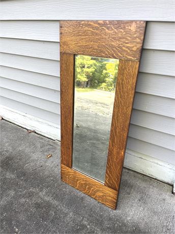 Antique Oak Mirror w/ Beveled Glass