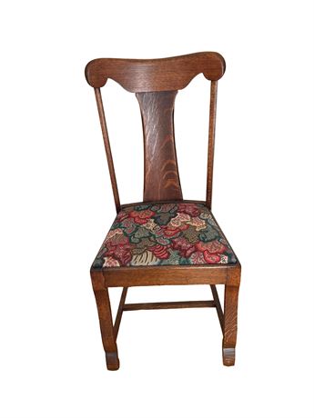 Antique T-Back Quarter-Sawn Oak Side Chair