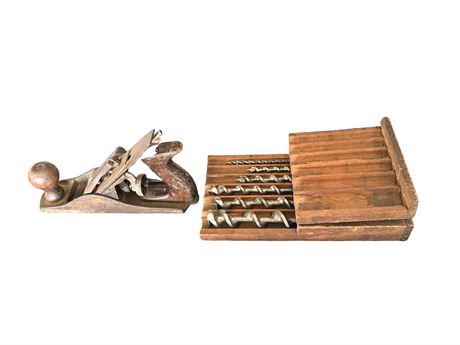 Vintatge Jack Plane and Drill Bits