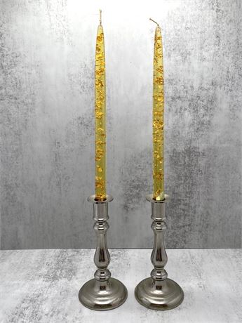Lucite Acrylic Candles w/ Brass Metal Candle Holders
