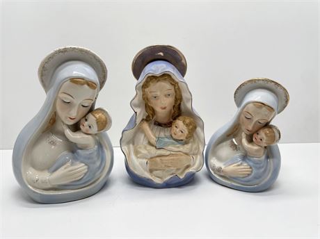 Three (3) Madonna and Baby Head Vases