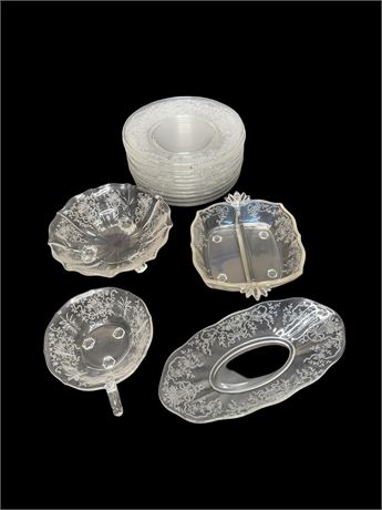 Fostoria Crystal Corsage Plates and Serving Dishes