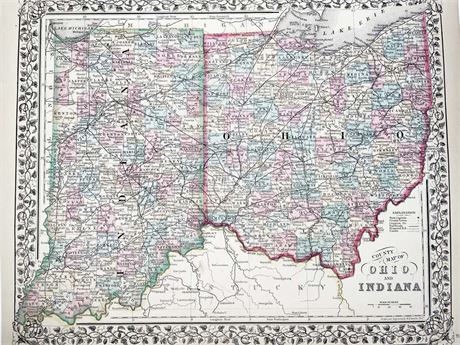 1870 Ohio and Indiana Map
