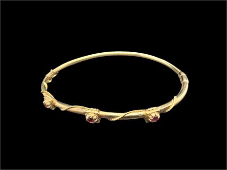 Victorian Style 14K Yellow Gold Natural Ruby Bangle Bracelet