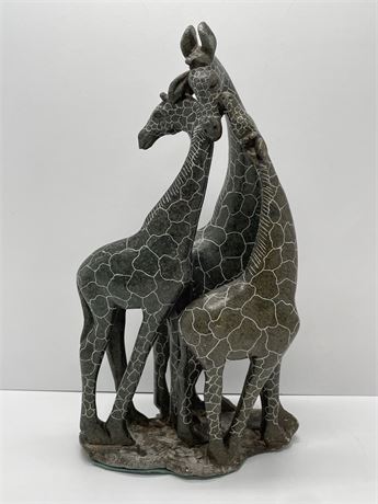 Carved Stone Giraffe Display