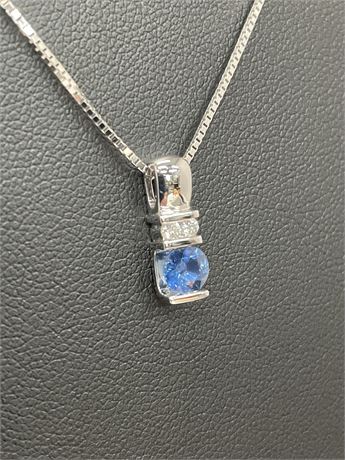 14kt White Gold Diamond Sapphire Pendant Necklace