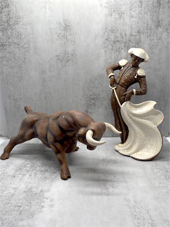 Mid-Century Porcelain Spanish Matador Bull Fighter Table Sculpture