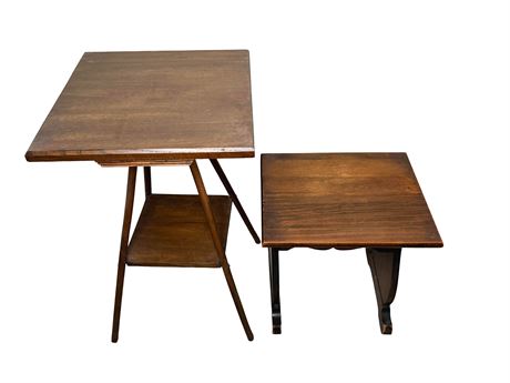 Antique Wood Table w/ Wood Stool