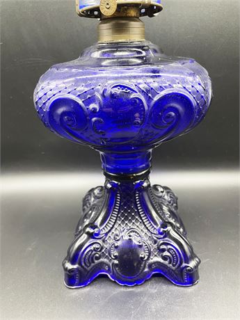 Cobalt Blue Glass Oil Lamp