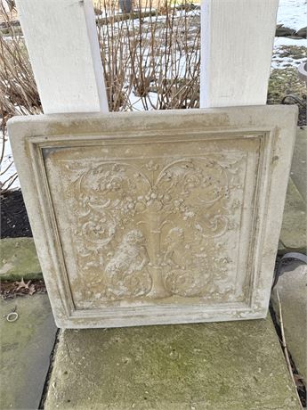 Large Square Concrete Plaque Featuring Avian Motifs