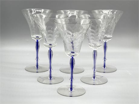 Blue Stem Wine Glasses Lot 1