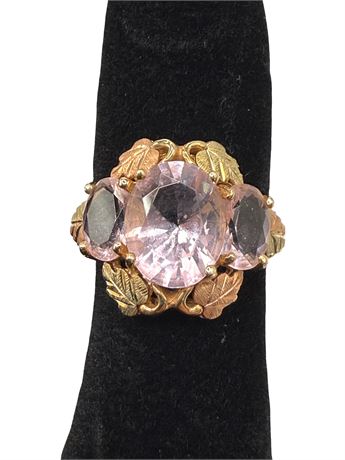 10K Black Hills Gold Pink Helenite Triple Stone Ring