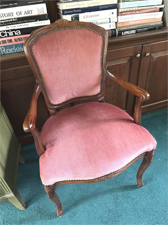 Carved Wood Pink Upholstered Chair