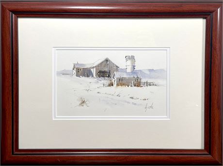 Barney B.J. Cole Winter Barn Original Watercolor