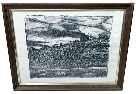 Original Landscape Ink Sketch Drawing