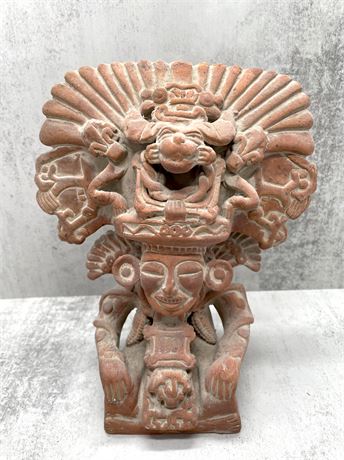 Aztec Maya Terra Cotta Vessel Sculpture Statue