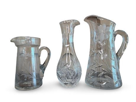 Etched Glass Pitchers and Decanter