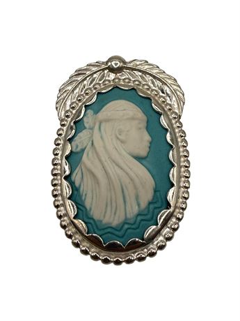 Carolyn Pollack Relios Indian Porcelain Cameo Sterling Silver Brooch