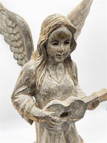 Large Carved Wood Angel