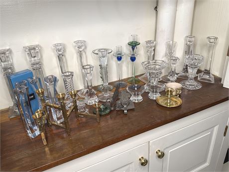 Crystal, Glass, Brass and Other Candle Holder Lot