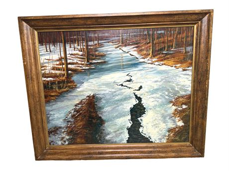 Gerald L. Rouge Oil on Canvas "First 50 Degree Day" Local Burton Artist