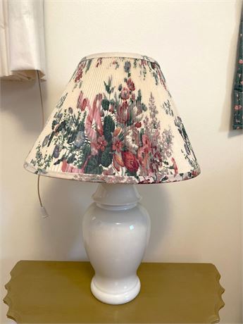 White Ceramic Table Lamp w/ Floral Shade