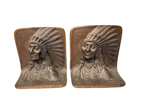 Early 1900s Antique Indian Chief Copper Bookends