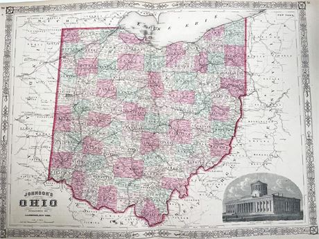 1866 A.J. Johnson Map of Ohio