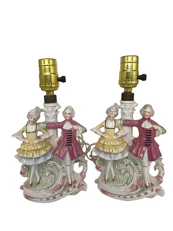 Germany Porcelain Man and Woman Matching Table Lamps