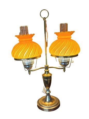 Double Student Lamp w/ Yellow Swirl Glass Shades