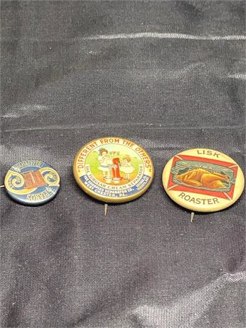 Three (3) Early Advertising Pins