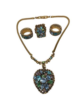 Vintage Barclay Rhinestone Necklace Ring Clip-on Earrings