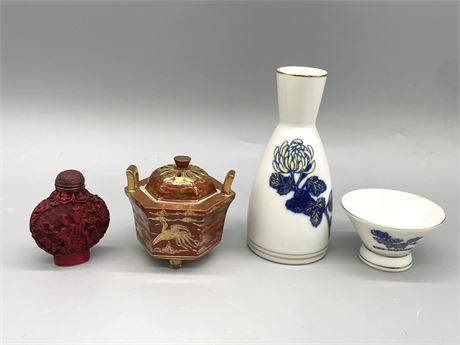 Snuff Bottle, Incense Jar and Sake Set