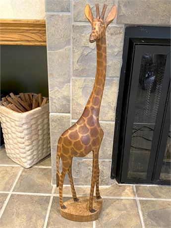 Handmade Kenyan Wood Giraffe Statue