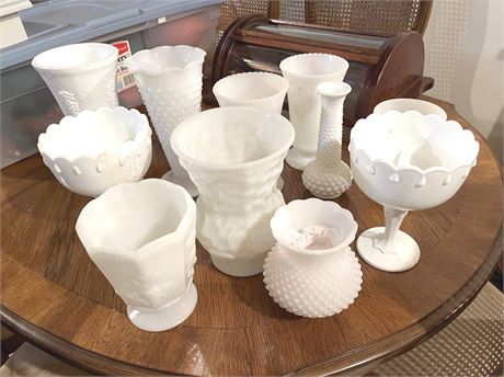 Large Lot of Milk Glass