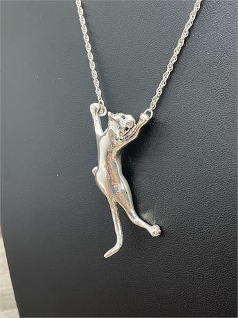 Sterling Silver Rope Necklace w/ Cat Pendant
