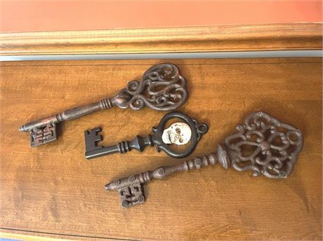 Large Cast Iron Keys and Skeleton Key