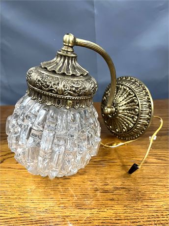 Ornate Brass Glass Swag Wall Lamp