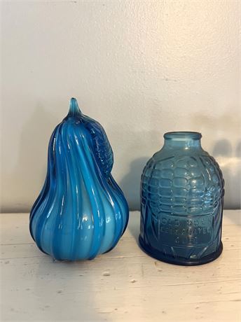 Blue Glass Pear and Corn Bottle
