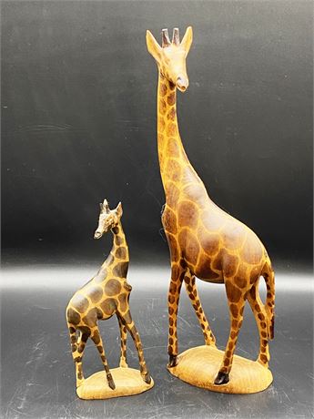 Two (2) Wooden Giraffe