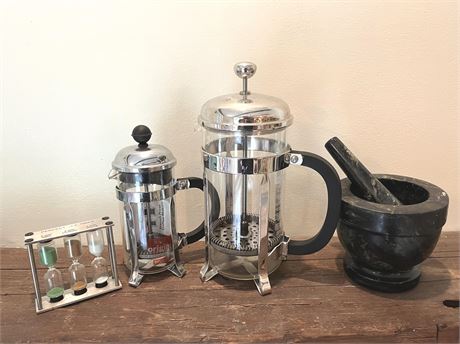 French Presses, Mortar and Pestle, Tea Timer