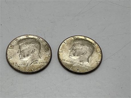 Two (2) 1964 Kennedy Half Dollars