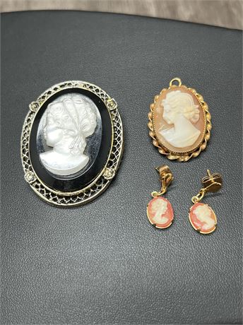 Cameo Pins and Earrings