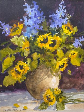 Barney B.J. Cole "Sunflowers" Original Watercolor