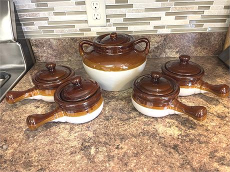 Stoneware Soup Tureen and Crocks