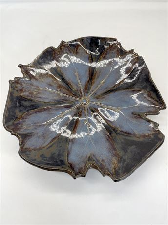 Signed Art Pottery Leaf Serving Platter