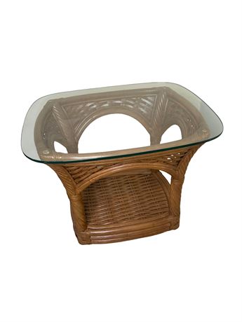 Vintage Bentwood Rattan Glass Top Table
