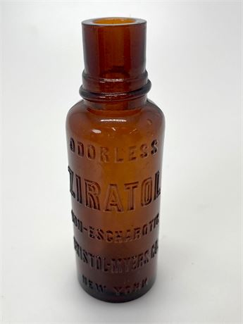 Early 1900s Ziratol Germacide Amber Glass Bottle