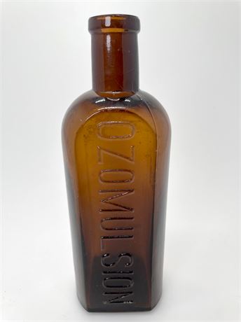 1880s Ozomulsion Amber Glass Bottle