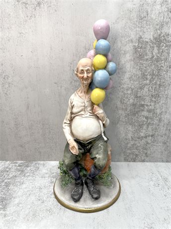 Pucci Capodimonte Old Man With Ballons Ceramic Figure